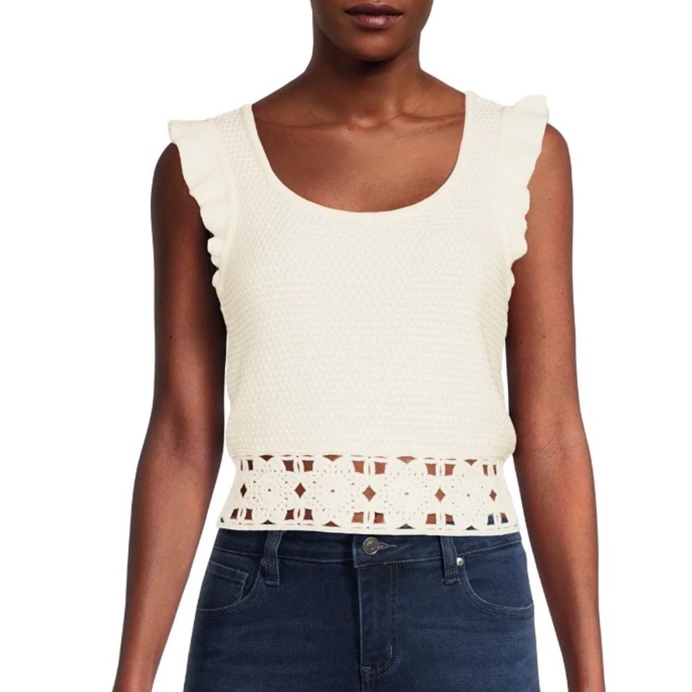 Madden NYC Crochet Ruffle Sleeve Top Cloud dancer Cream Size Large